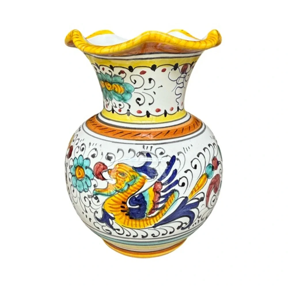 Raffaellesco Style Hand Painted 6” Vase Made in Italy
